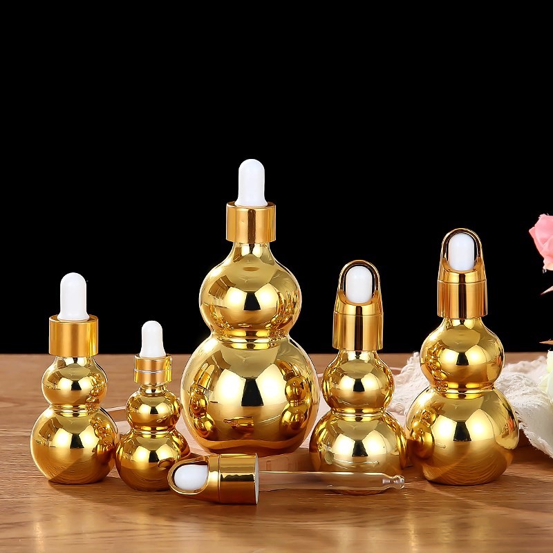 Premium Electroplated Gold Gourd Shape Glass Essential Oil Bottle With