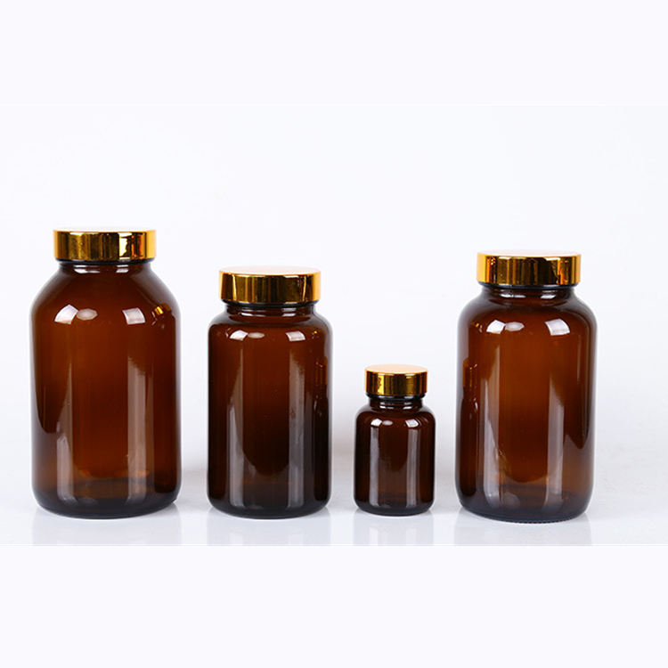 10oz round wide mouth amber medicine glass bottle with