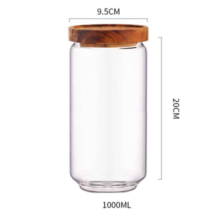 High Borosilicate 1000ml Food Grade Recycled Round Glass Jars For Food Storage With Screw Wooden