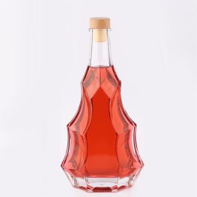 Custom Clear Glass Brandy Red Wine Whisky Bottle Glass 500 ml with Cork Cap 