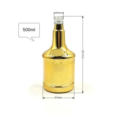 Shiny gold coating 500 ml fancy empty glass liquor alcohol bottles 