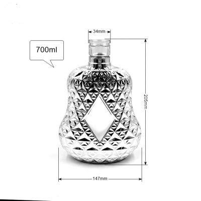  Sparkling silver electroplating unique custom glass liquor bottle 700ml 