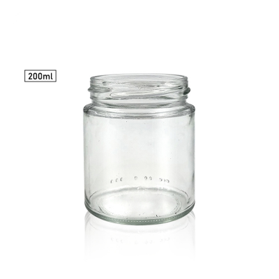 Empty straight side 200ml round glass pickle jar 