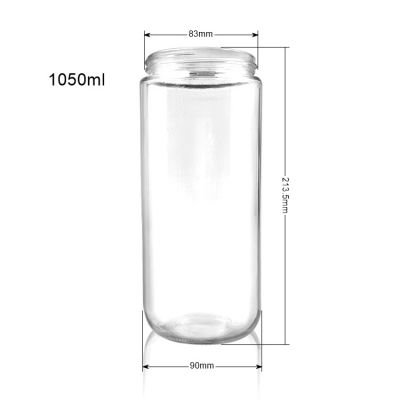 1050ml cylinder large glass pickle jars for food storage 