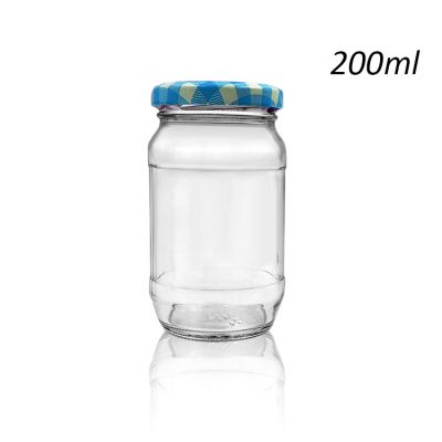 recycled 200ml glass jar for honey /jam /pickle/candy/tea/food/spice with wide mouth and metal cap 
