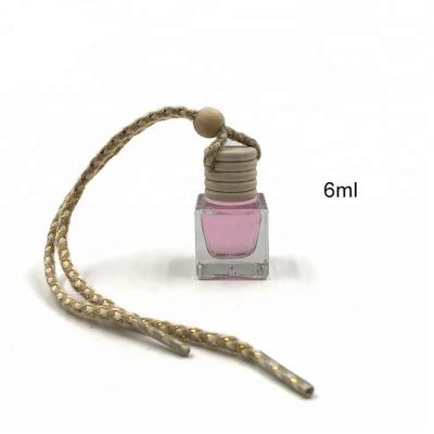 Empty 6ml square wooden cap hanging car air fresheners perfume bottle