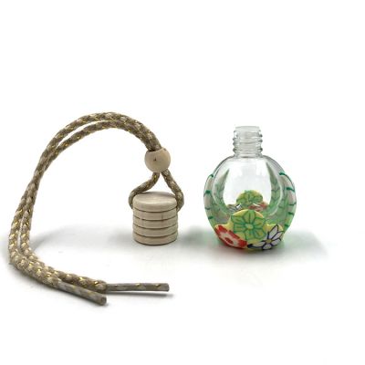 Polymer clay decoration 12ml hanging car perfume bottle with wooden cap 