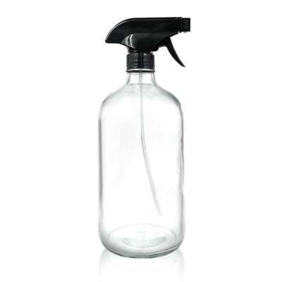 Big bottle 32 oz flint boston round glass bottle with snugly trigger sprayer 