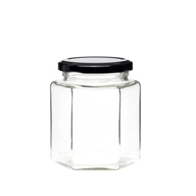 380ml wholesale cheap glass hexagon honey jar food storage empty for canning with lid 