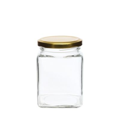 Clear Square Shaped Empty Honey Glass Airtight Jar with Metal Lid 