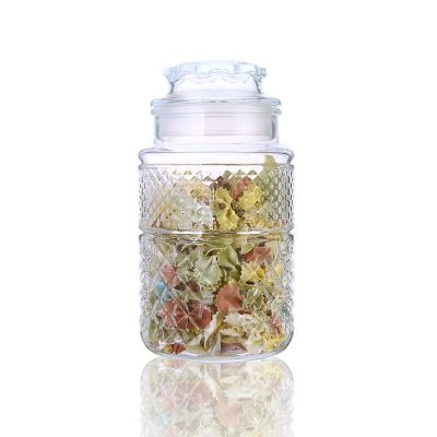 1800ml 60oz embossed cylindrical round glass food jar with sealed cap 