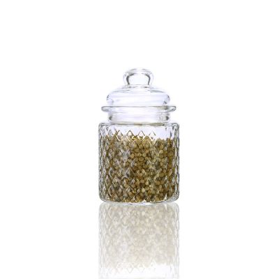 250 ml 8 ounce embossed round wide mouth glass storage food jar with lid 