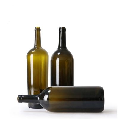 Customized 750ml big capacity green cork top bordeaux wine glass bottle 