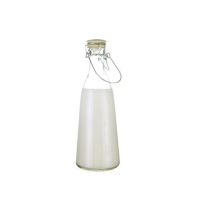 Swing cap gasket top 1 Liter 1000ml 32oz clear air tight glass storage milk bottle 
