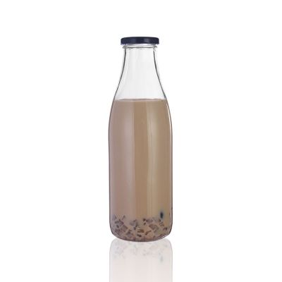 1 liter 1000 ml metal screw lid clear glass bottle for milk beverage juice 