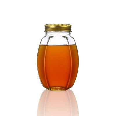 730ml 24oz 1kg big wide mouth empty clear glass honey jam storage jar hexagonal 