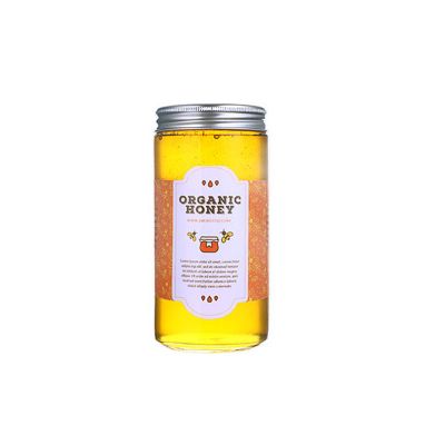 Wholesale 500ml 16oz oem printing round empty tall honey packaging glass jar 
