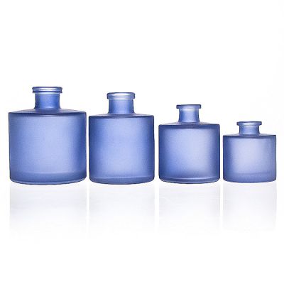 50ml 100ml 200ml Round Shaped Frosted Matte Blue Home Glass Fragrance Diffuser Bottles 
