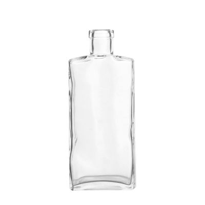 Premium Custom Clear 750 ml Square Flat Liquor Whisky Vodka Wine Glass Bottle with Stopper 