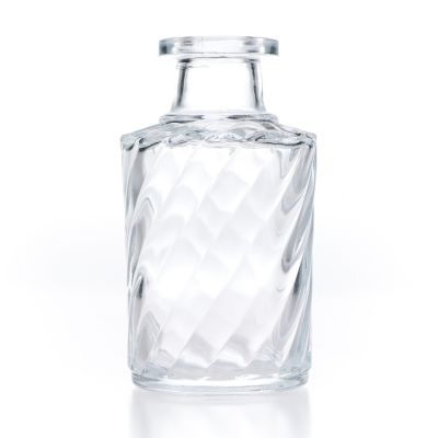 Wholesale High Transparent Crystal Embossed Reed Diffuser Glass Bottle 200ml Round Glass Diffuser Bottle with Cork 