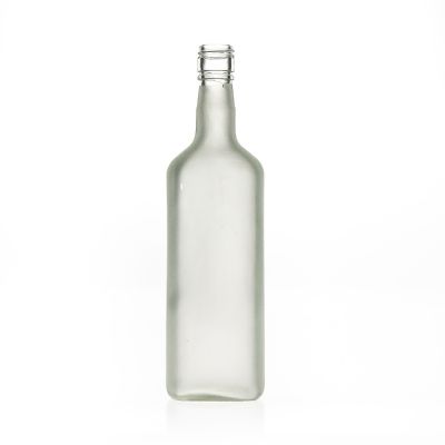 Customized Logo Brand Flat Square Frosted 700ml Wine Bottle Glass Whisky bottle