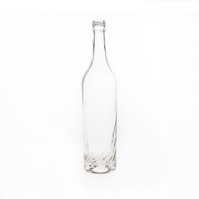 750ml Round Embossed Printed Clear Empty Glass Spirit Bottle for Whisky Vodka Wine