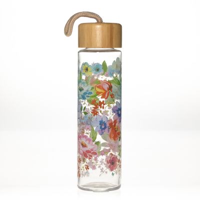600ml 20oz new product easy taking single wall voss glass bottle with bamboo lid