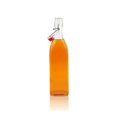 1000ml clear square glass water preserving bottle with swing top