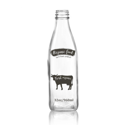 Stock supply 32oz empty clear square glass milk tea bottle
