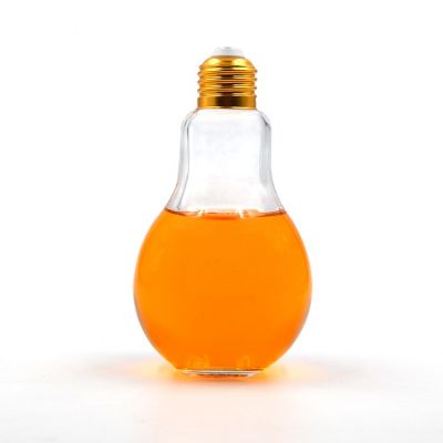 250ml light bulb drinking glass bottle with metal lid and straw
