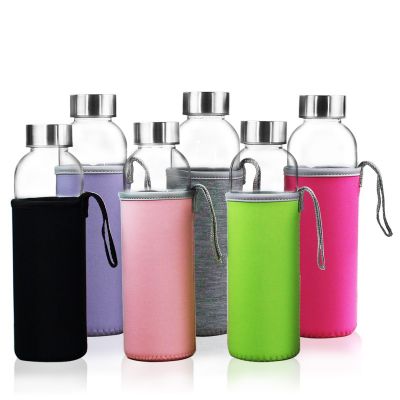 Glass Water Bottles18 Oz, Stainless Steel Leak Proof Lid, Premium Soda Lime, Drinking Bottle, Juice Beverage Container