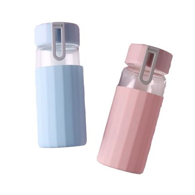 Creative 370ml Macarons cartoon lovely portable contracted glass beverage water juice milk drink bottle with silicone sleeve