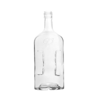 Wholesale Custom Shape Round Clear Empty 1.75l Liquor Vodka Glass Bottle with Screw Cap