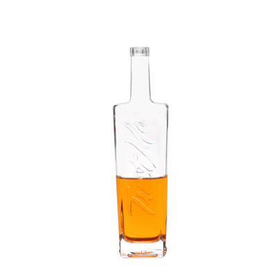 High Quality Square Shape 750ml embossed Glass Bottle for Liquor