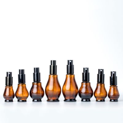 Single Gourd Shape Amber Essential Oil Glass Bottle with Sprayer and Cap