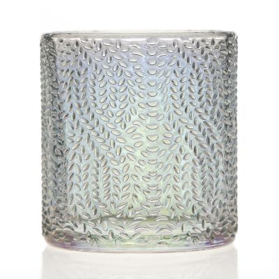Fancy Luxury Design Pearlized 210ml Clear Embossed Crystal Candle Jars Round Glass Candle Holder for Candle Making