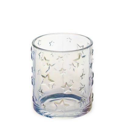 Embossed Star Printed Crystal 700ml Round Glass Candle Holder for Wedding
