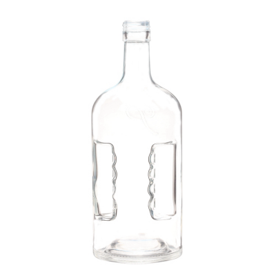 1.7L unique design convenient pour clear liquor whiskey wine glass bottle with handel 
