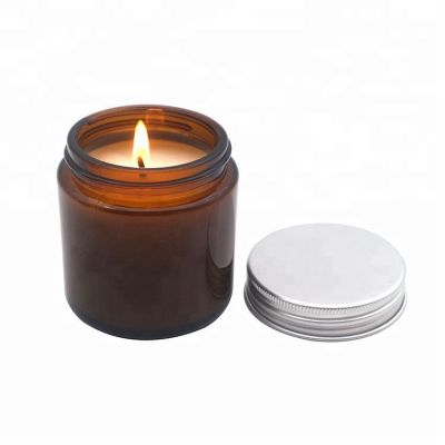 100ml amber glass scented candle jar with Aluminum lid