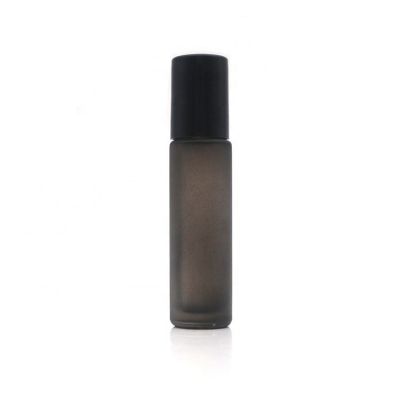 Empty Matte Frosted Dark Grey10ml Glass Roll on Bottles with Stainless Steel Roller Balls and Black cap