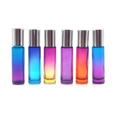 10ml Essential oil Rainbow Color Roll On Bottles With Stainless Steel Roller Balls And silver Aluminum Cap