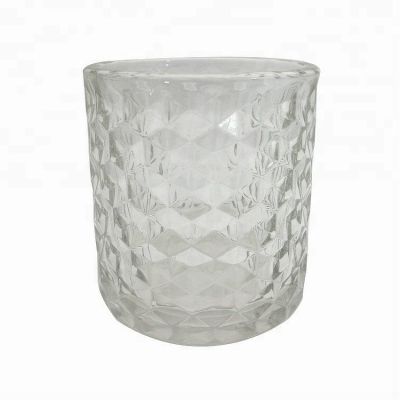Clear Hexagonal Diamond Pattern Votive Tealight Glass Candle Jar Holder