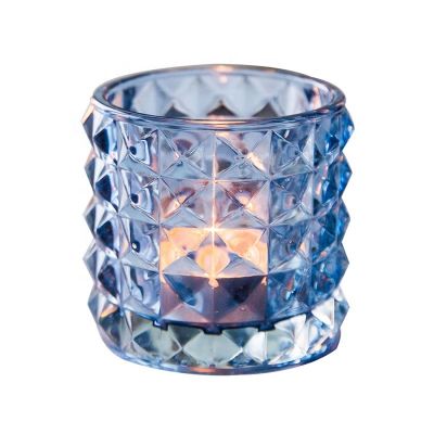  New Style Fancy Blue Diamond Glass Candle Jars Tealight Candle Holder 