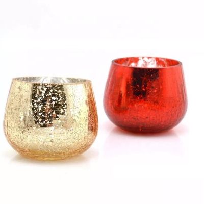 Wholesale Decorative Colored Glass Candle Holder Round Cracked Glass Candle Holder