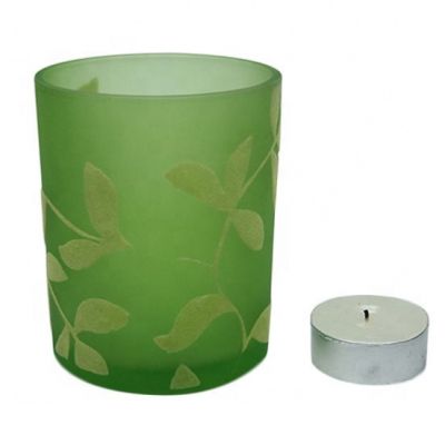 6oz candle glass jars green votive candle holders flocked leaves