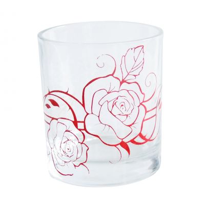 7.5oz candle glass hot stamped silver and red flowers high clarity glass candle jars