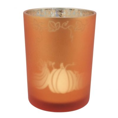 9.5oz decorative laser cut pumpkin pattern orange frosted glass jars candle 