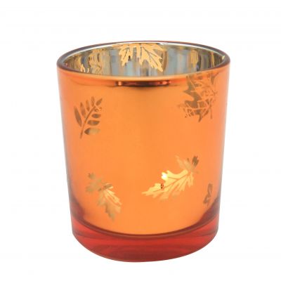 6oz fancy glass jars orange maple leaf pattern electroplated glass candle holders for candle making
