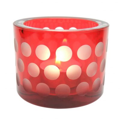 red color decorative glass tea light candle holders hand carved dots 3.5oz small votive candles