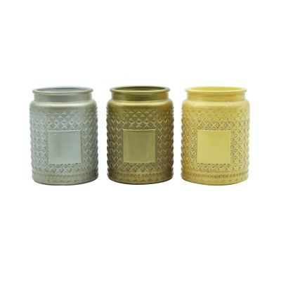 wholesales price 18oz empty vintage antique painted metallic candle jars glass candle holders with metal tinplate lids